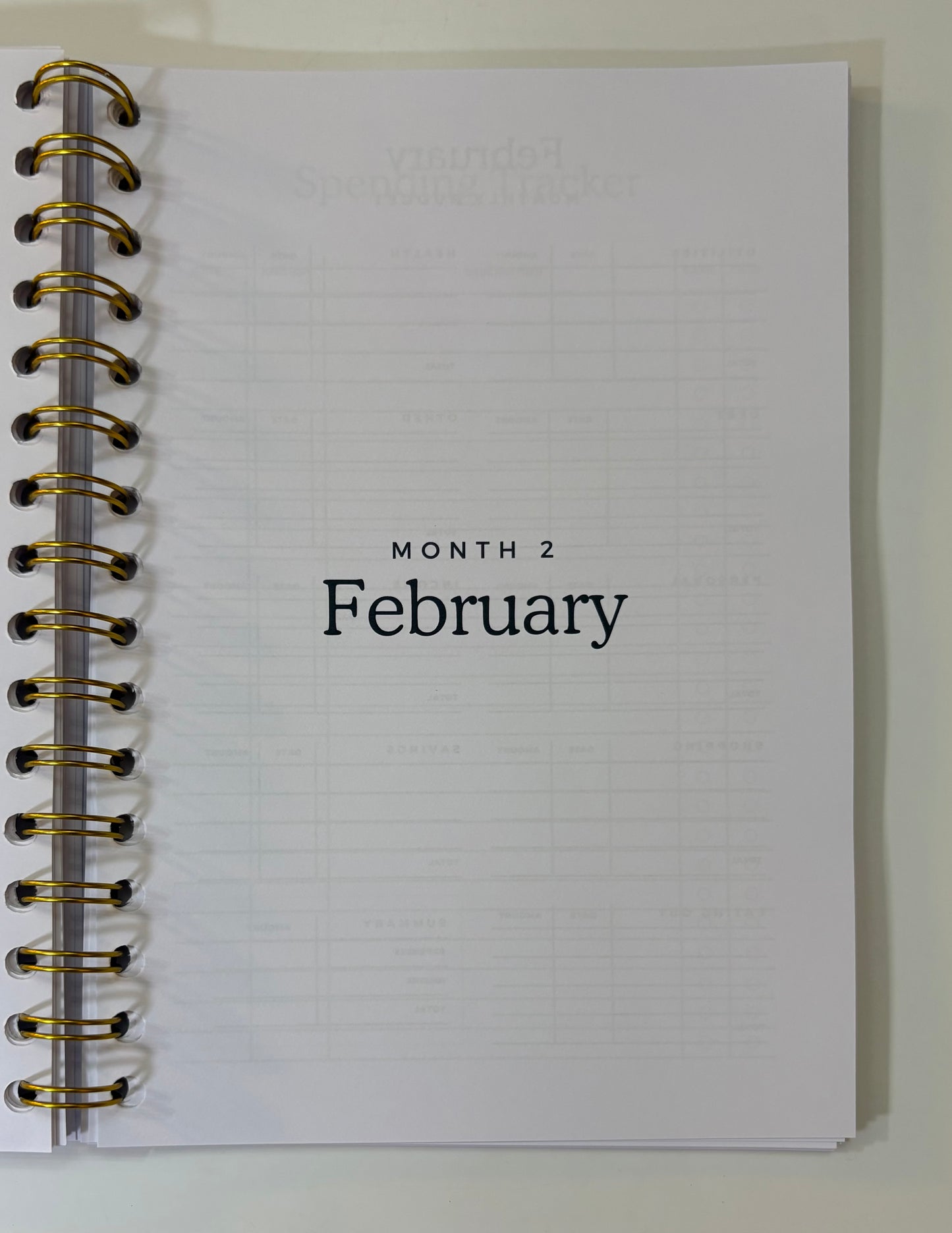 Spiral-bound planner with 'Month 2 February' text on a white background