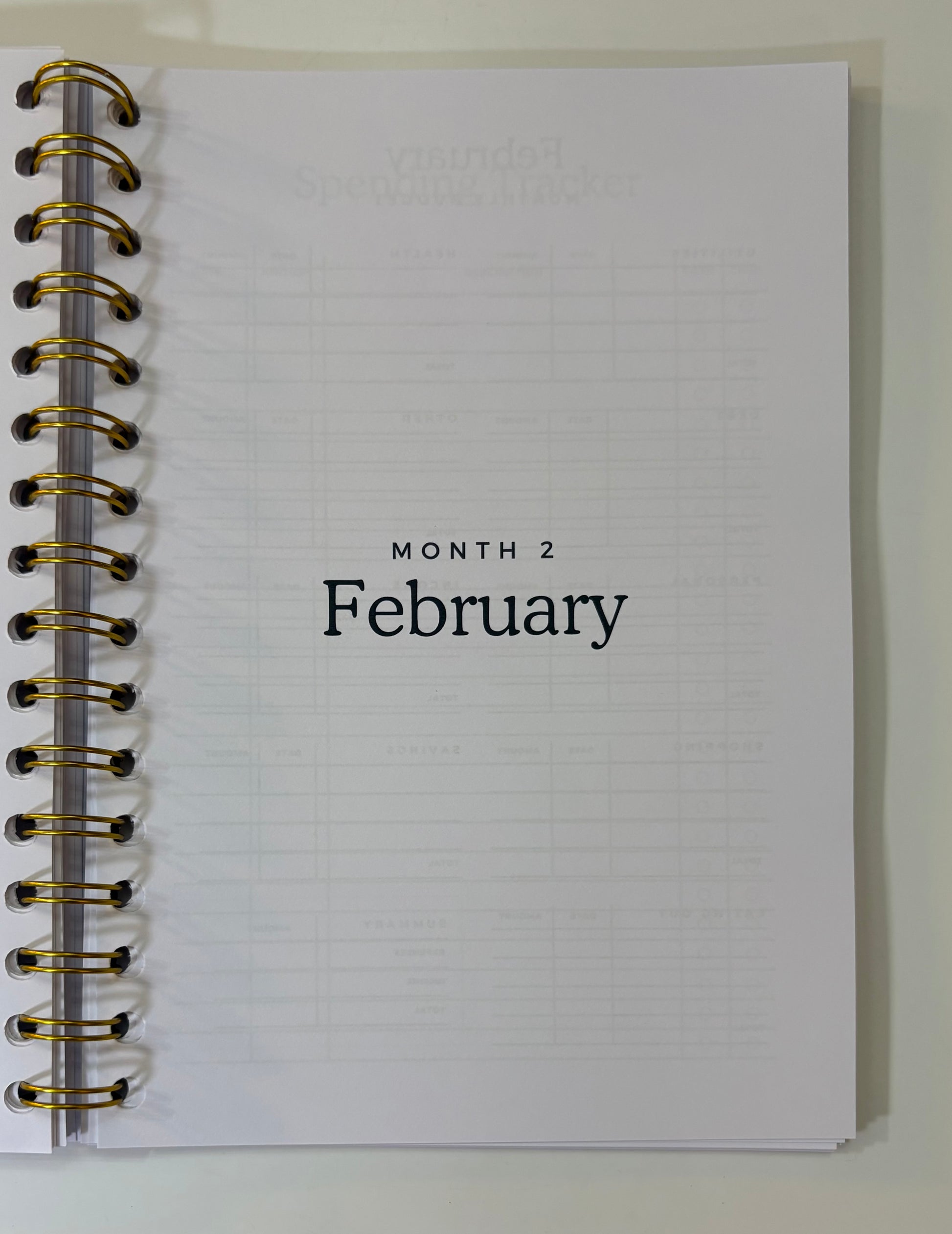 Spiral-bound planner with 'Month 2 February' text on a white background