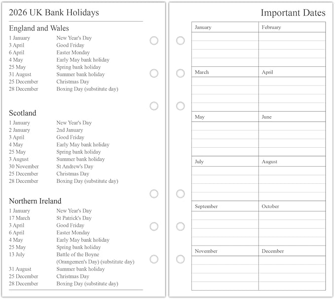 A6 Filofax Infills 2026